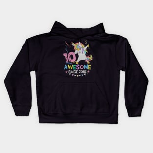 Girls 10th 10yr Birthday Unicorn Dabbing Awesome Since 2010 Kids Hoodie